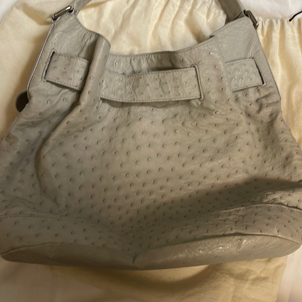 Victor Hugo - Ostrich gray leather bag with silver hardware .